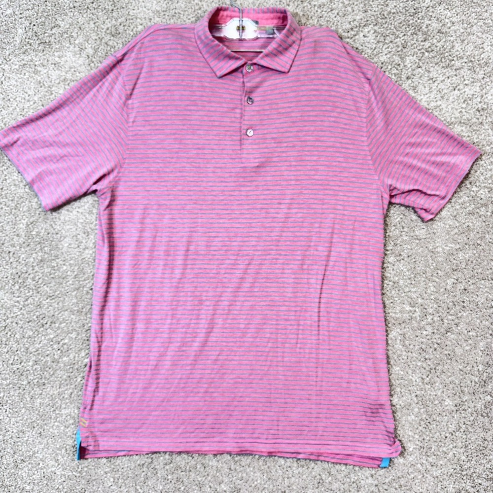 Tasc Performance Polo Shirt Mens Large Pink Blue Striped Short Sleeve Bamboo